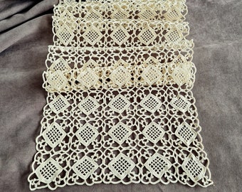 Venetian lace crocheted table runner, French country decor, off white table topper, cottage farmhouse mat, 9.5 x 26 inch table cloth.