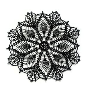 Diadema Black lace doily, crochet centerpiece, dreamcatcher doily, lace table topper, Gothic decor, Halloween party decor, 10" or 12 inches