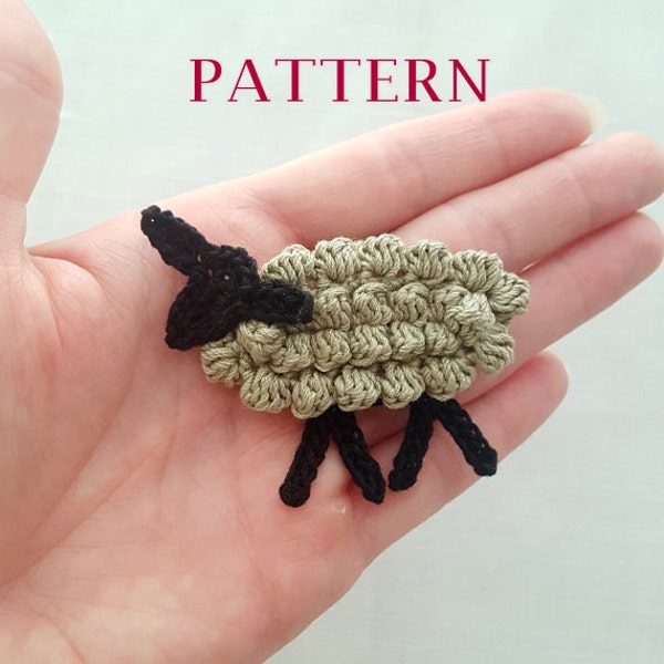 Crochet sheep applique PDF pattern, sew-on lamb patch tutorial, farm animal-themed ornament charm, DIY crochet baby shower instant download.