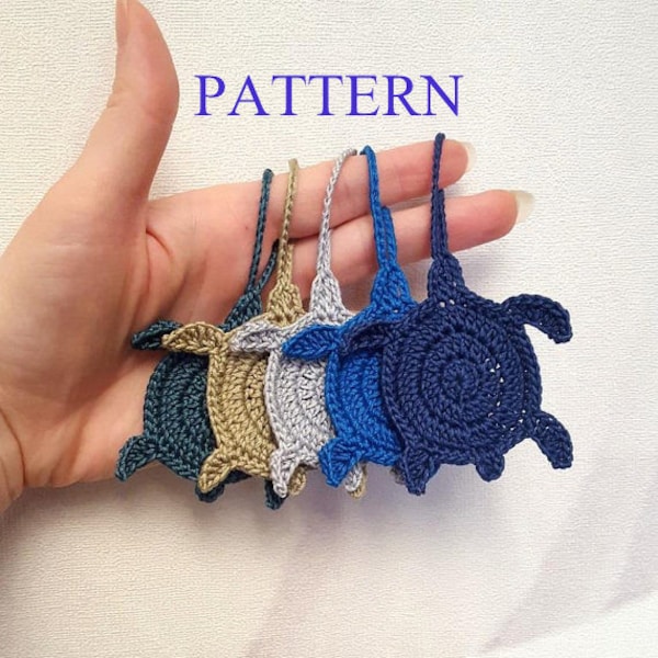 Crochet turtle charm PDF pattern, sea turtle applique or sew on patch, baby shower DIY ornament tutorial, beach theme instant download.