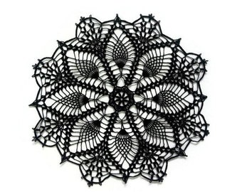 Diadema Black lace doily, crochet centerpiece, dreamcatcher doily, lace table topper, Gothic decor, Halloween party decor, 10" or 12 inches