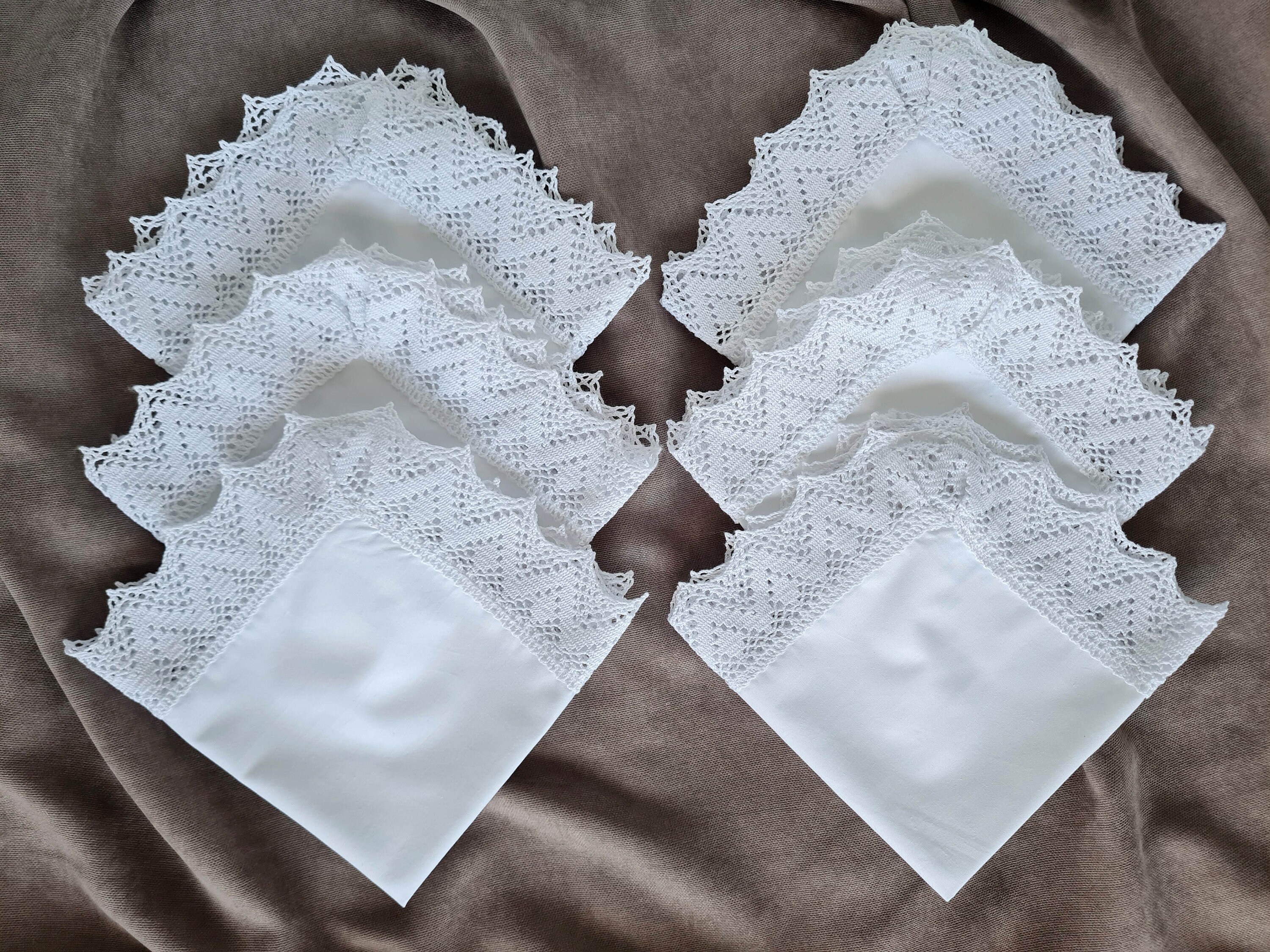 Set of 6 Vintage Napkins with Crochet Corner Decoration and Edging - Ruby  Lane