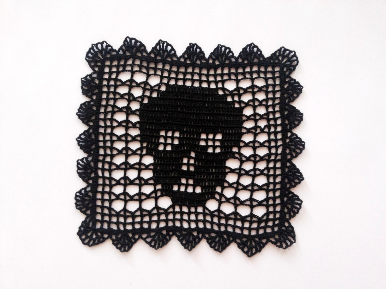 Black crochet skull doily square doily scary table topper Etsy