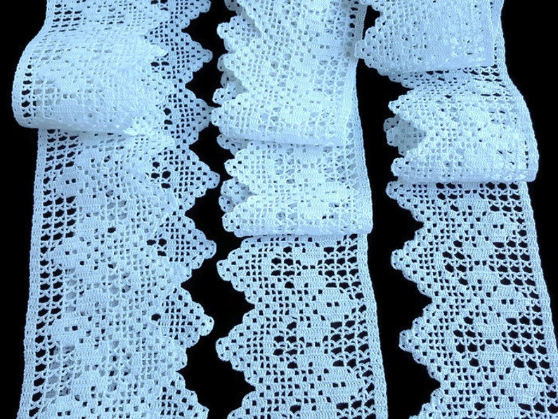 PDF pattern: Hand crocheted border, fillet crochet lace trim linear or turning edge, instant download wide lace fine crochet edge home decor imagem 10