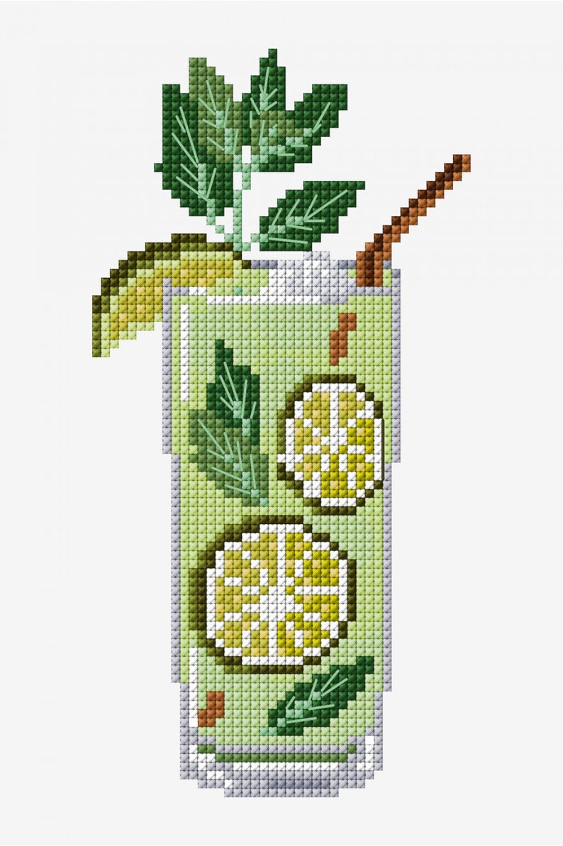 DMC Mojito embroidery kit. All needed supplies to cross stitch or embroider this summer design: threads bundle in green shades, hoop, aida. image 5