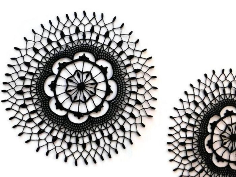 Crochet Black Lace Doily Round Table Topper Image 0