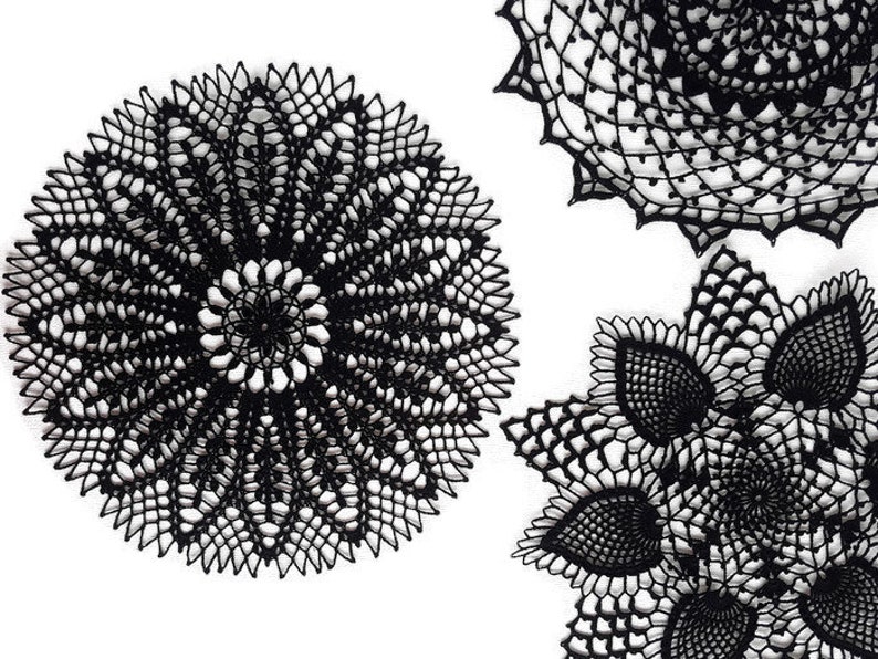 Gothic Style Black Lace Doily Crochet Centerpiece Round Lace Etsy