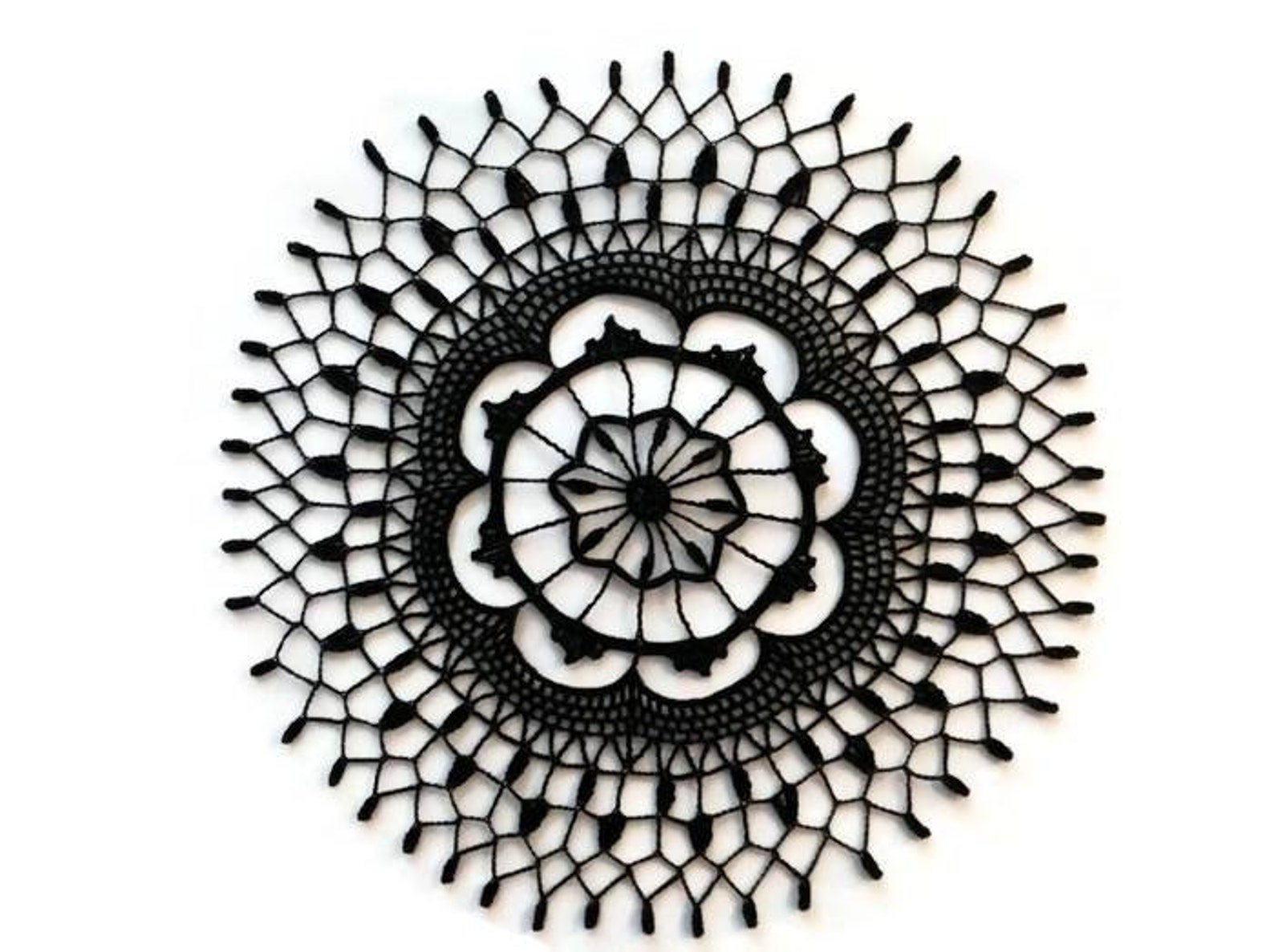 Crochet black lace doily round table topper black Etsy