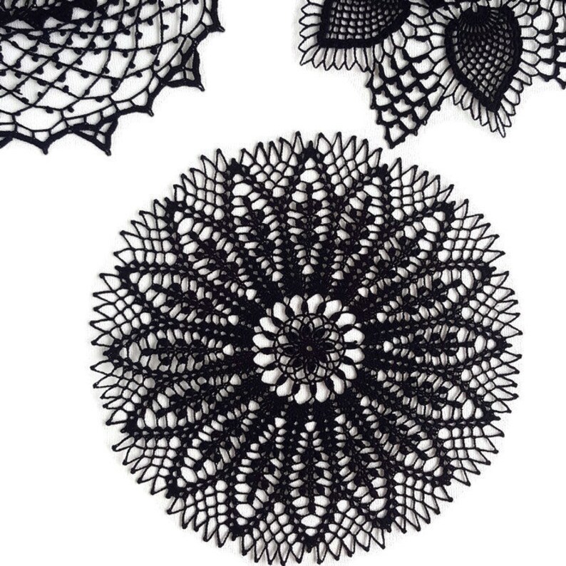 Gothic Style Black Lace Doily Crochet Centerpiece Round Lace Etsy