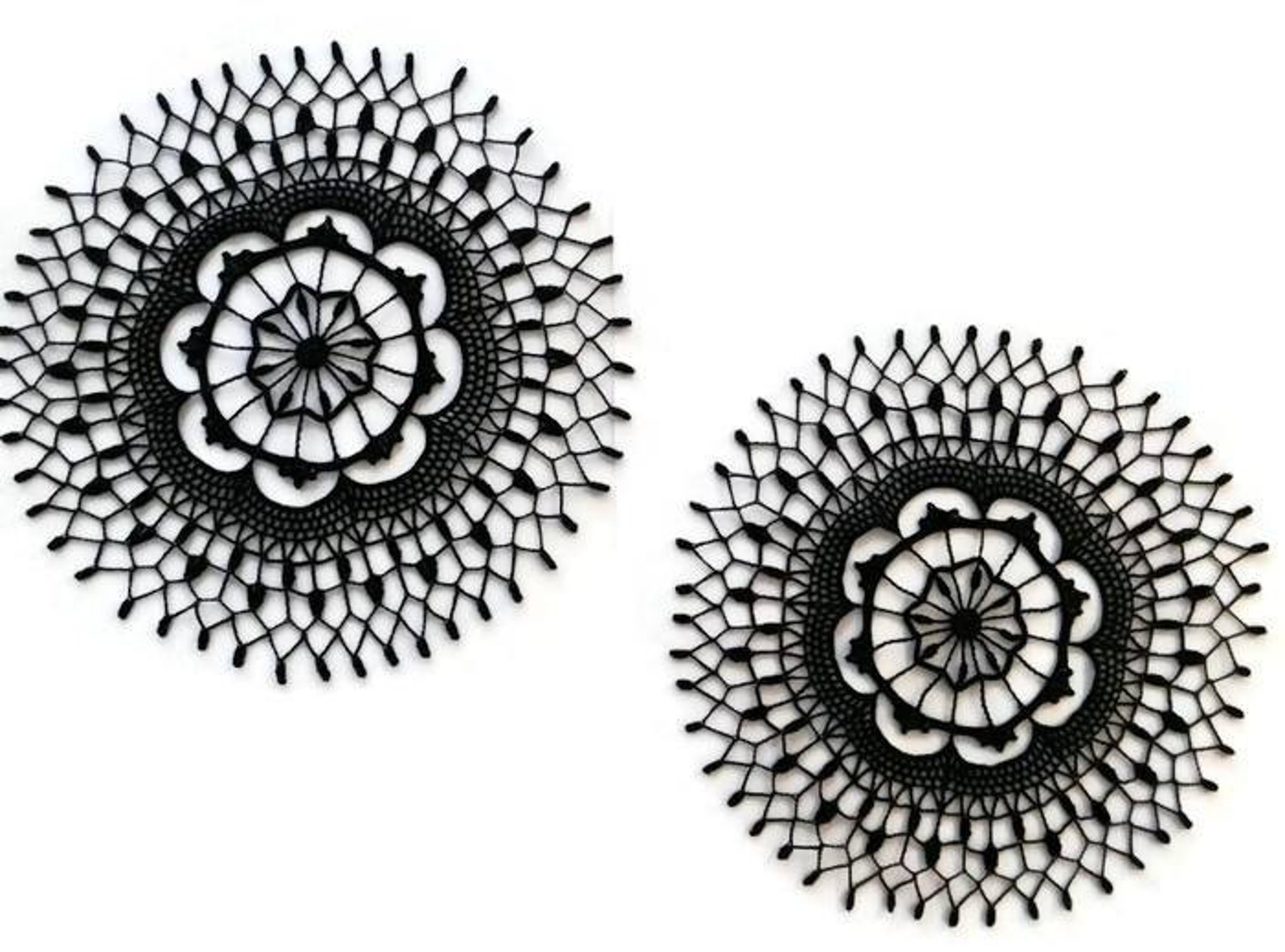 Crochet black lace doily round table topper black Etsy