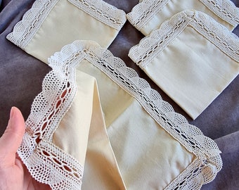 Cocktail napkins with lace border. 12x12 inch cotton napkins tea party, hostess gift, mother's day gift bridal shower, wedding favor.