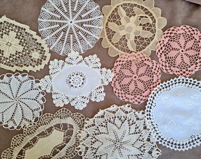 Assorted Lace Doilies, Mismatched Set of 10 Mixed Small Doilies, French