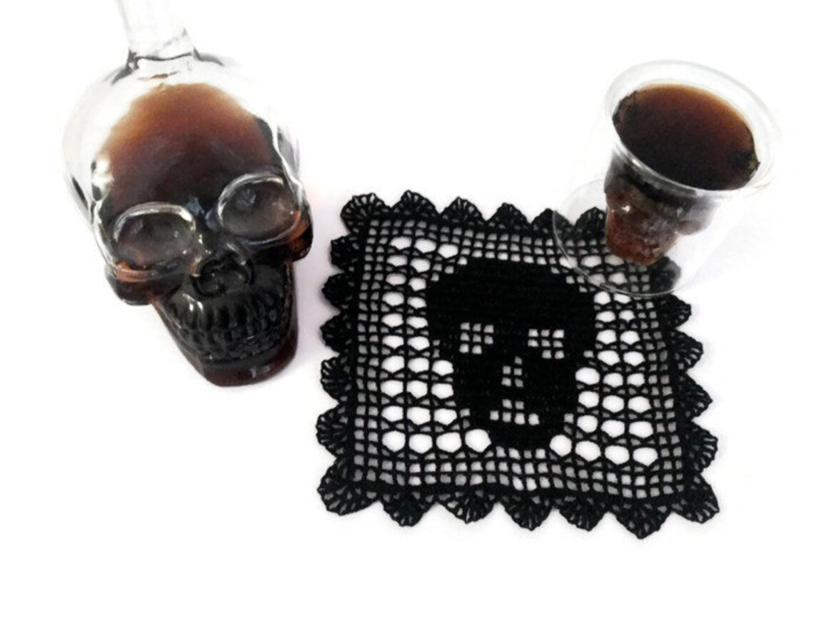 Black crochet skull doily square doily scary table topper Etsy