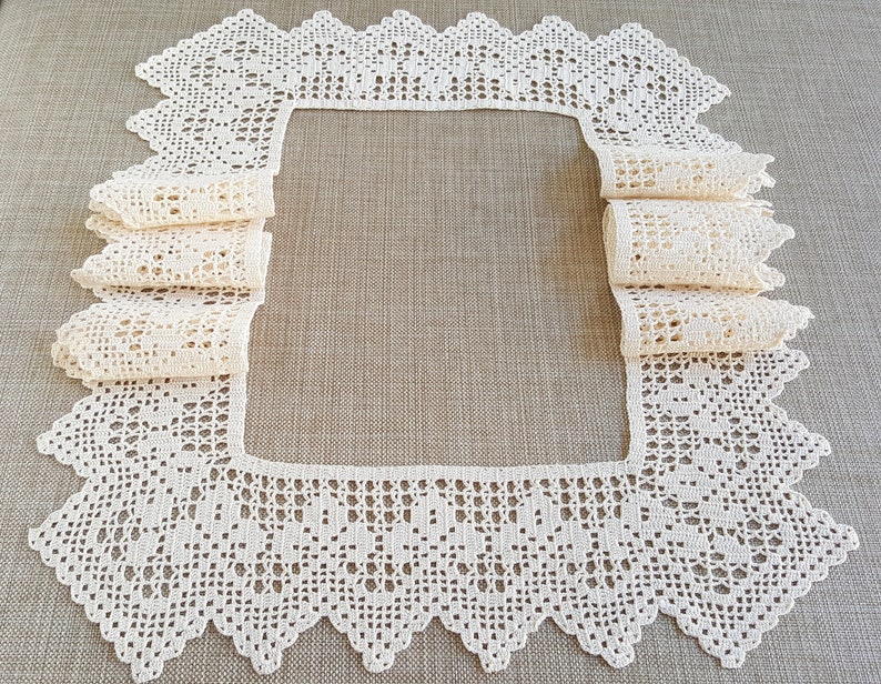 PDF pattern: Hand crocheted border, fillet crochet lace trim linear or turning edge, instant download wide lace fine crochet edge home decor imagem 7