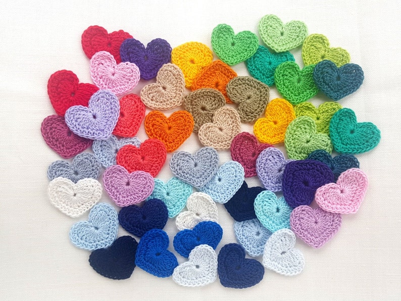 Set of 10 hand crochet red hearts Small heart embellishment Wedding decoration Lace heart appliques