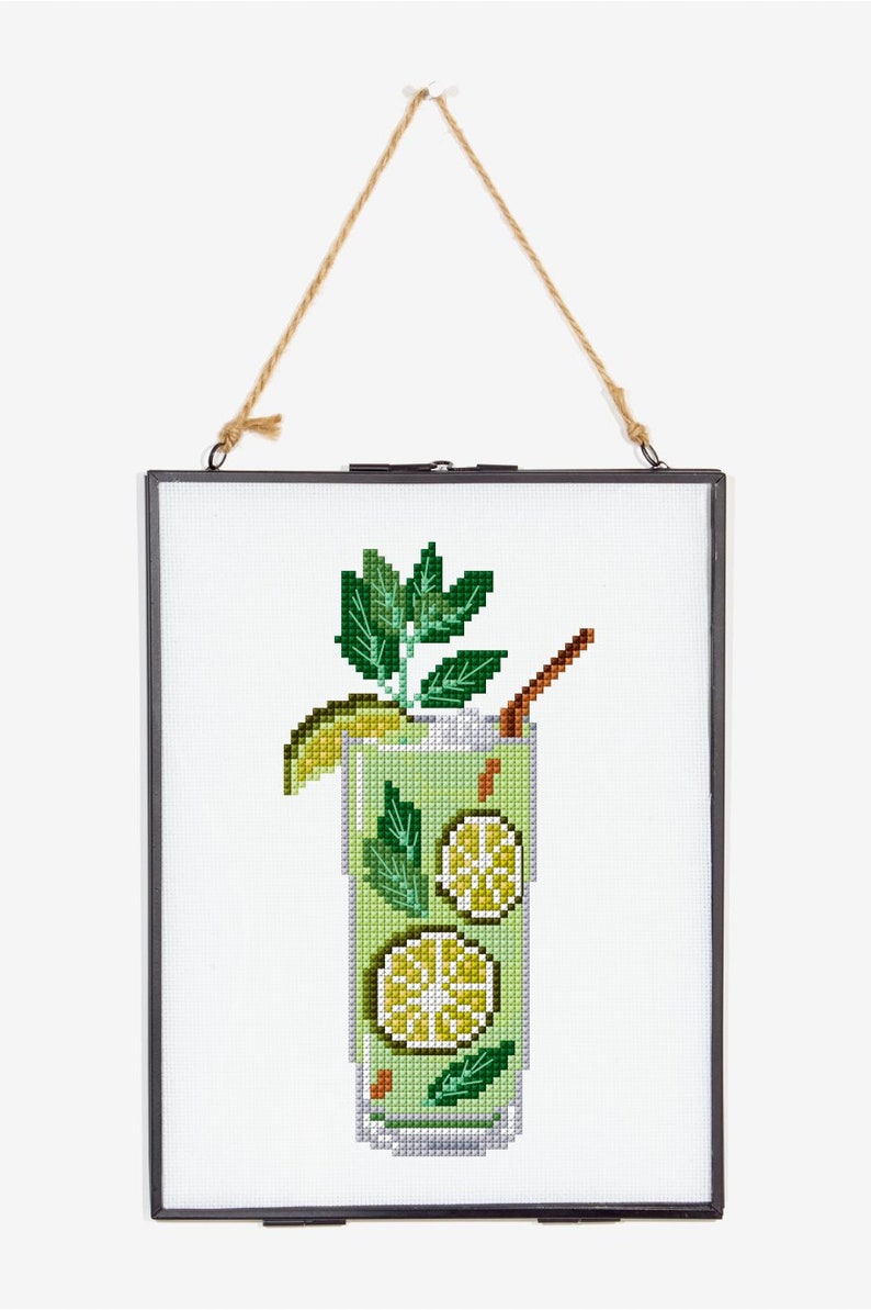 DMC Mojito embroidery kit. All needed supplies to cross stitch or embroider this summer design: threads bundle in green shades, hoop, aida. image 8