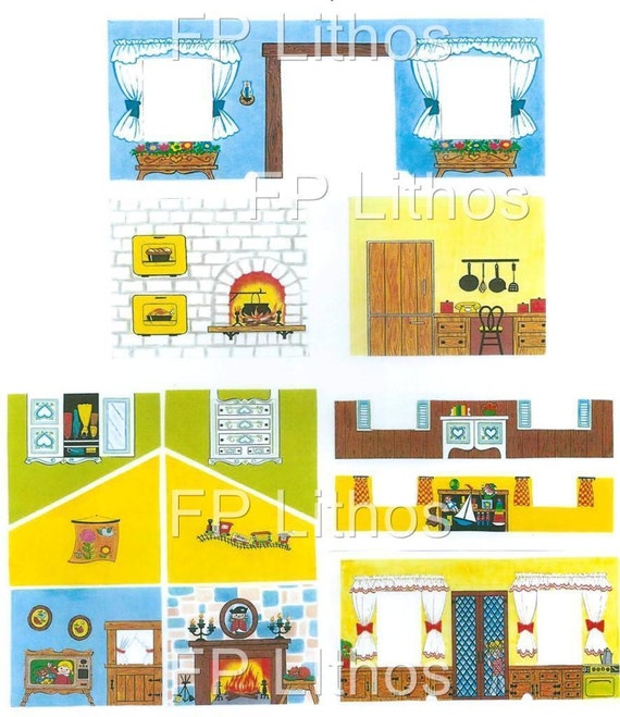 VNTG FISHER PRICE LITTLE PEOPLE 952 TUDOR HOUSE WALL REPLACEMENT LITHOS STICKERS 