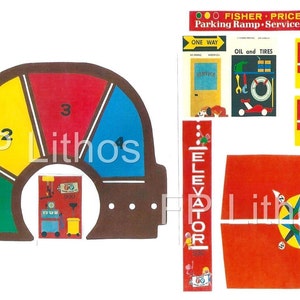 Vintage Fisher-Price Little People Play Family GARAGE 930 REPLACEMENT LITHOS (Stickers Decals)