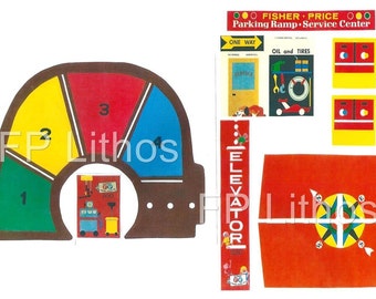 Vintage Fisher-Price Little People Play Family GARAGE 930 REPLACEMENT LITHOS (Stickers Decals)