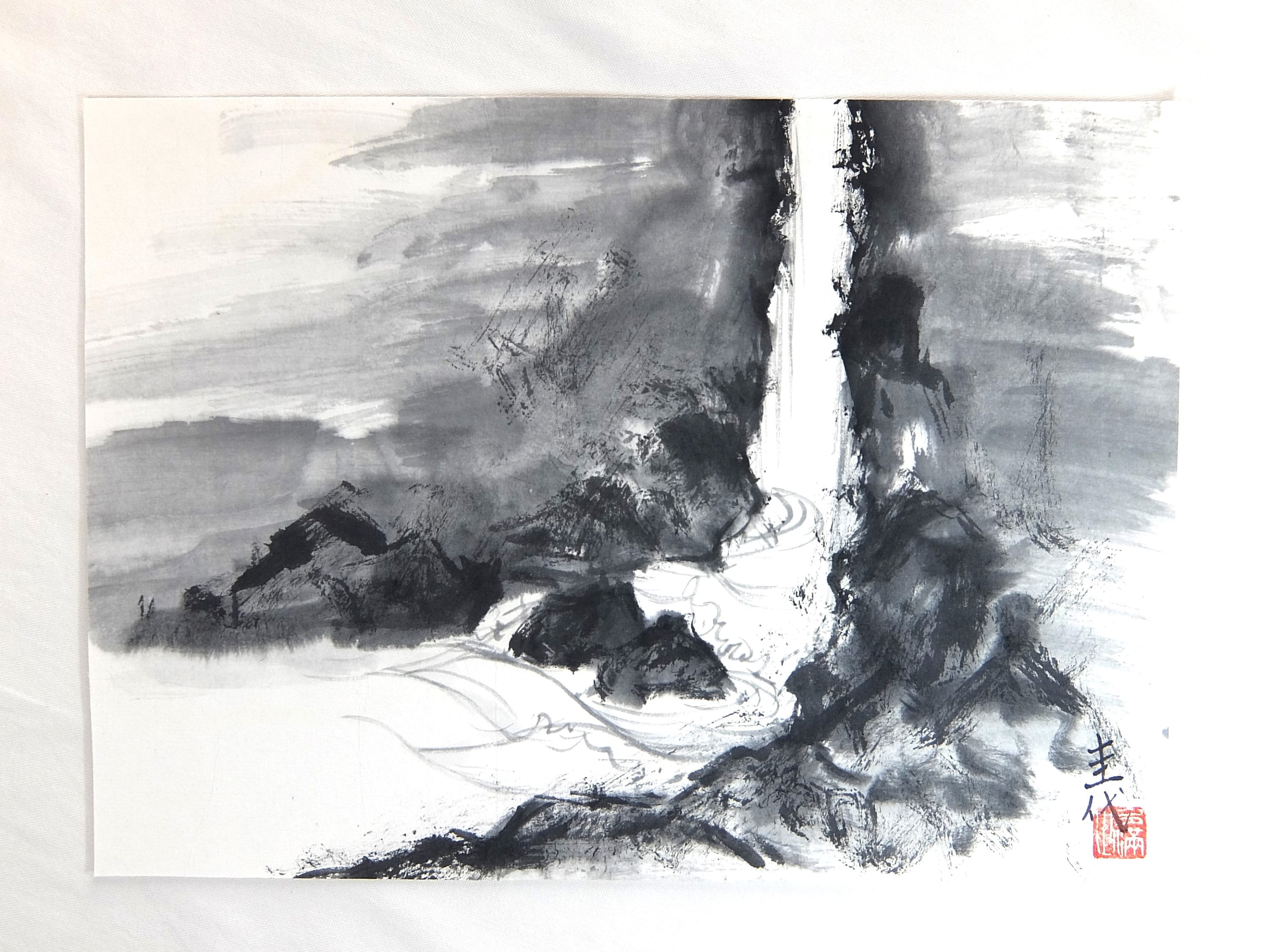 屏風 Sumi-e a painting in black ＆white 屏風 Sumi-e a painting in