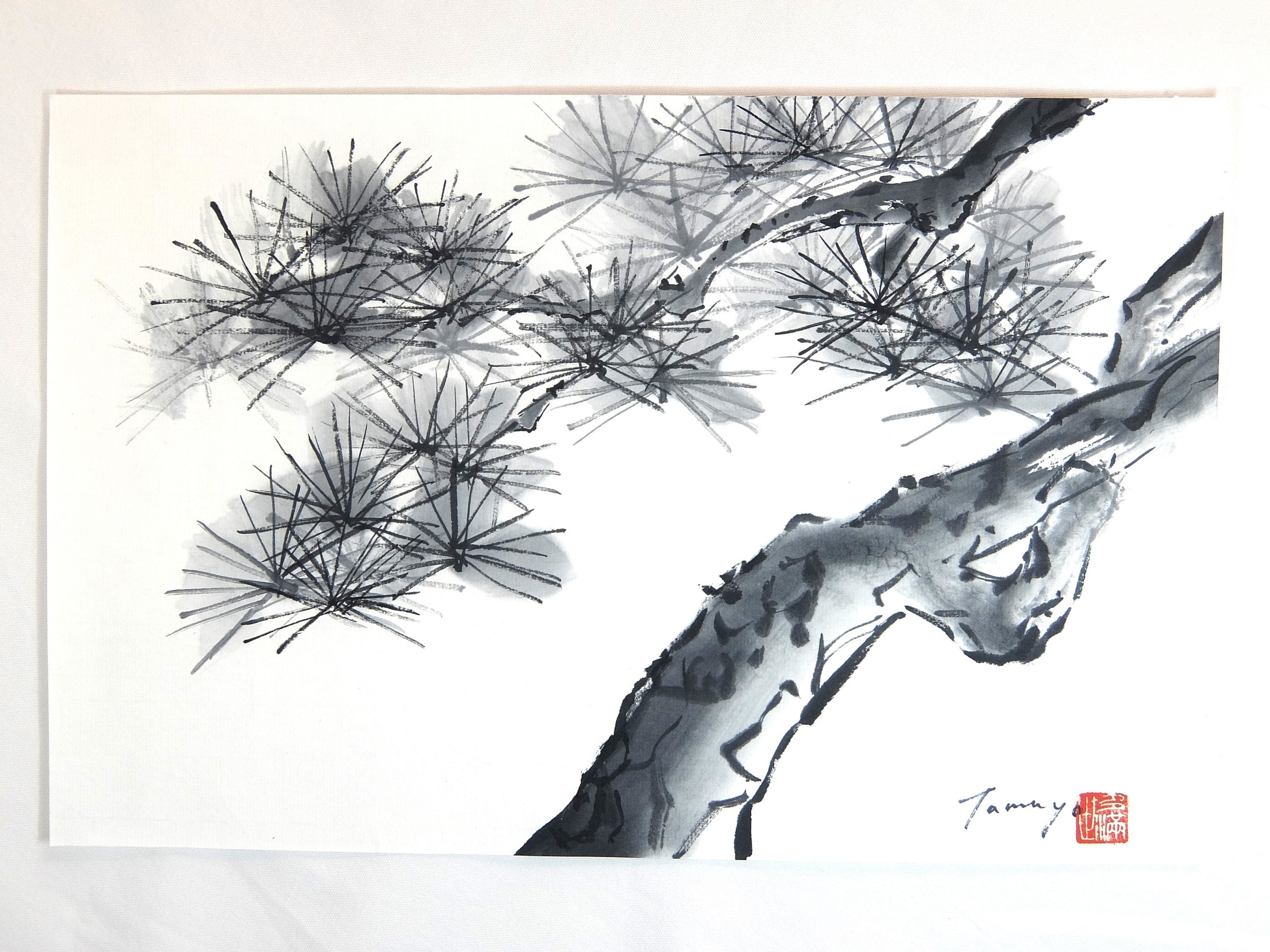 Pine Tree Zen Art Japanese Traditional Black Ink Painting Etsy