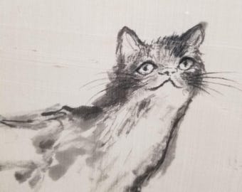Cat and Enso, Zen Art, Japanese Traditional Black Ink