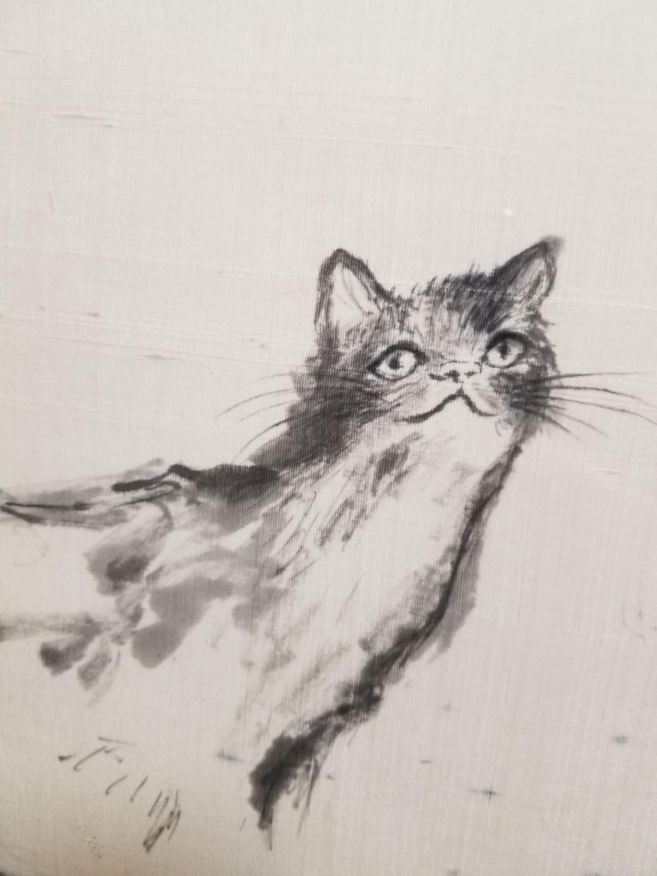 絵画 s a a . Cat and Enso, Zen Art, Japanese Traditional Black Ink