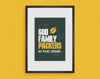 Cita de Vince Lombardi: "Dios mío, familia Packers" - 8x10 - Fútbol americano de los Green Bay Packers - Impresión digital