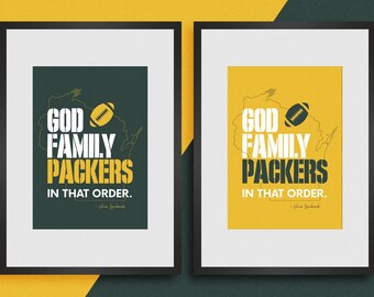 Green Bay PACKERS "DIOS. Familia. Packers." - Vince Lombardi - Set de láminas (Descarga digital)