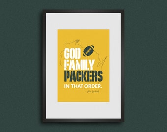 Cita de Vince Lombardi: "Dios mío, familia Packers" - 8x10 - Fútbol americano de los Green Bay Packers - Impresión digital