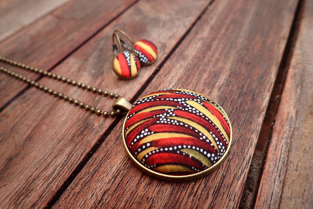 Bush Yam Australian Indigenous Fabric Button Pendant and Earrings ...