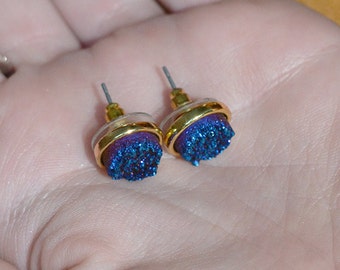 Kolczyki druzy - Kolczyki boho - Niebieskie kolczyki druzy - kolczyki sztyfty