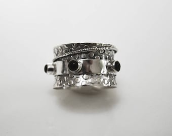 Black Onyx Spinner / Meditation Ring - sterling silver spinner ring