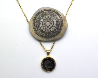 Black Druzy necklace - natural gemstone - druzy - boho - hippie style