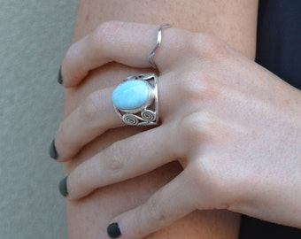 Larimar ring - Sterling Silver Handcrafted Larimar Ring - turquoise ring - natural gemstone - sterling silver rings