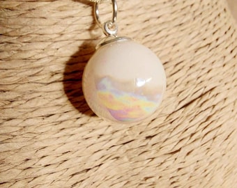 DIY Breast Milk jewellery kit, stunning hand blown large pearlesent glass orb, 16mm.  Silver options. Rainbow baby, Breast is best. DIY Kit.