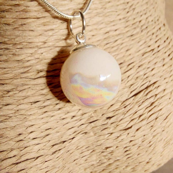 DIY Breast Milk jewellery kit, stunning hand blown large pearlesent glass orb, 16mm.  Silver options. Rainbow baby, Breast is best. DIY Kit.