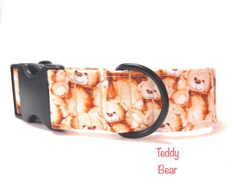 Teddy Bear Dog Collar, 25mm- 50mm wide, Large Breed Collar, Puppy, Pet Gift, Regular Clip