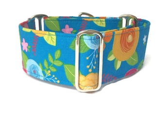 Blue  Floral Martingale, Greyhound Collar, Whippet Collar, Large Breed Collar, Lurcher Collar, sighthound collar, saluki collar