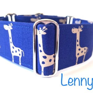 Blue Giraffe Martingale Collar, Greyhound Collar, Iggy Collar, Whippet Collar, Saluki Collar, Large Breed Collar,