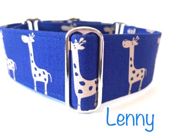 Blue Giraffe Martingale Collar, Greyhound Collar, Iggy Collar, Whippet Collar, Saluki Collar, Large Breed Collar,