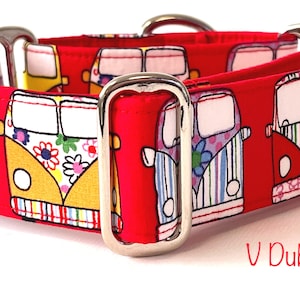 Red Camper Martingale Collar, Greyhound Collar, Whippet Collar, Iggy Collar, Lurcher Collar, Large Breed Collar, Sighthound Collar