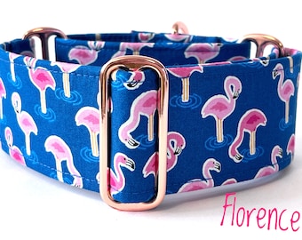 Flamingo Martingale Collar, Greyhound Collar, Whippet Collar, Iggy Collar, Lurcher Collar, Large Breed Collar