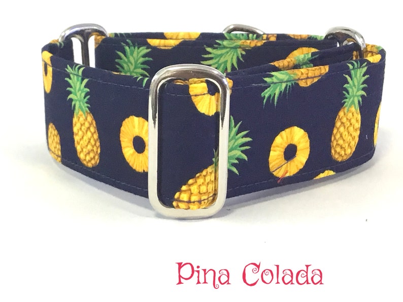 50mm wide Italian Greyhound Collar Lurcher Collar Navy Pineapple Design Martingale Dog Collar 38mm wide Greyhound Collar,Whippet Collar