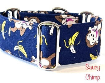 Monkey  Design Martingale Collar, Greyhound Collar, Whippet Collar, Iggy Collar, Lurcher Collar, Large Breed Collar
