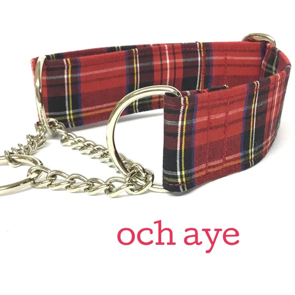 Scottish Tartan Chain Martingale Collar, Greyhound Collar, Lurcher Collar, Whippet Collar, Galgo Collar, Saluki Collar