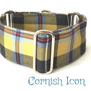Cornish Tartan Plaid Martingale Collar, Greyhound Collar, Whippet Collar, Lurcher Collar, Sighthound Collar. Longdog Collar, Large Breed