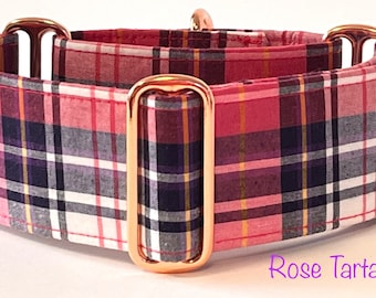 Rose Tartan Martingale Collar, Whippet Collar, Greyhound Collar, Saluki Collar, Lurcher Collar, Sighthound Collar, Longdog Collar