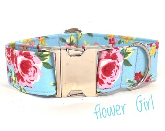 Floral Dog Collar, Collar with Buckle, Roses Design, 25mm- 38mm wide Collar