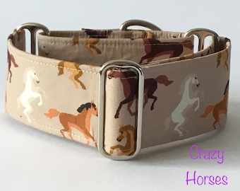 Horses Design  Martingale Dog Collar, Greyhound Collar, whippet Collar, Italian Greyhound Collar, large Breed, sighthound, lurcher,saluki